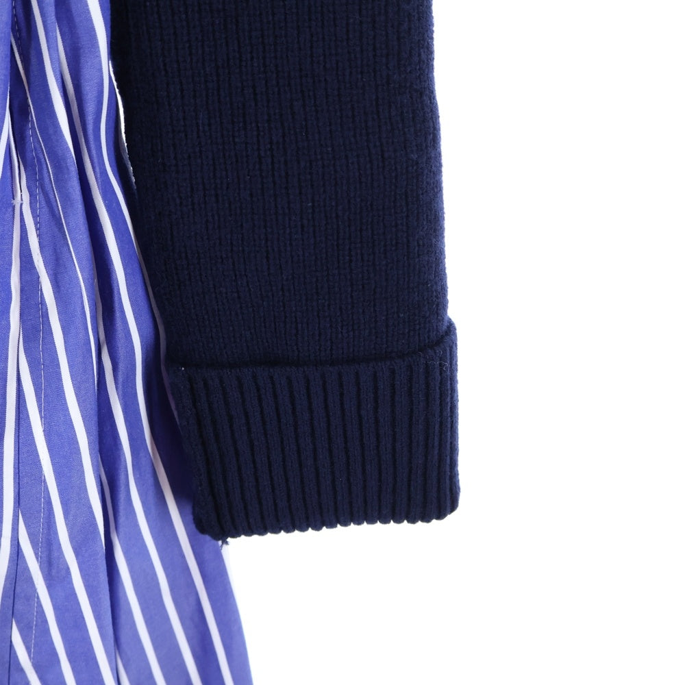 Sacai(サカイ) 21AW ウールニット カーディガン ドッキング ストライプ総柄 ロング 長袖シャツ ワンピース ブルー/ネイビー レディース 21-05715