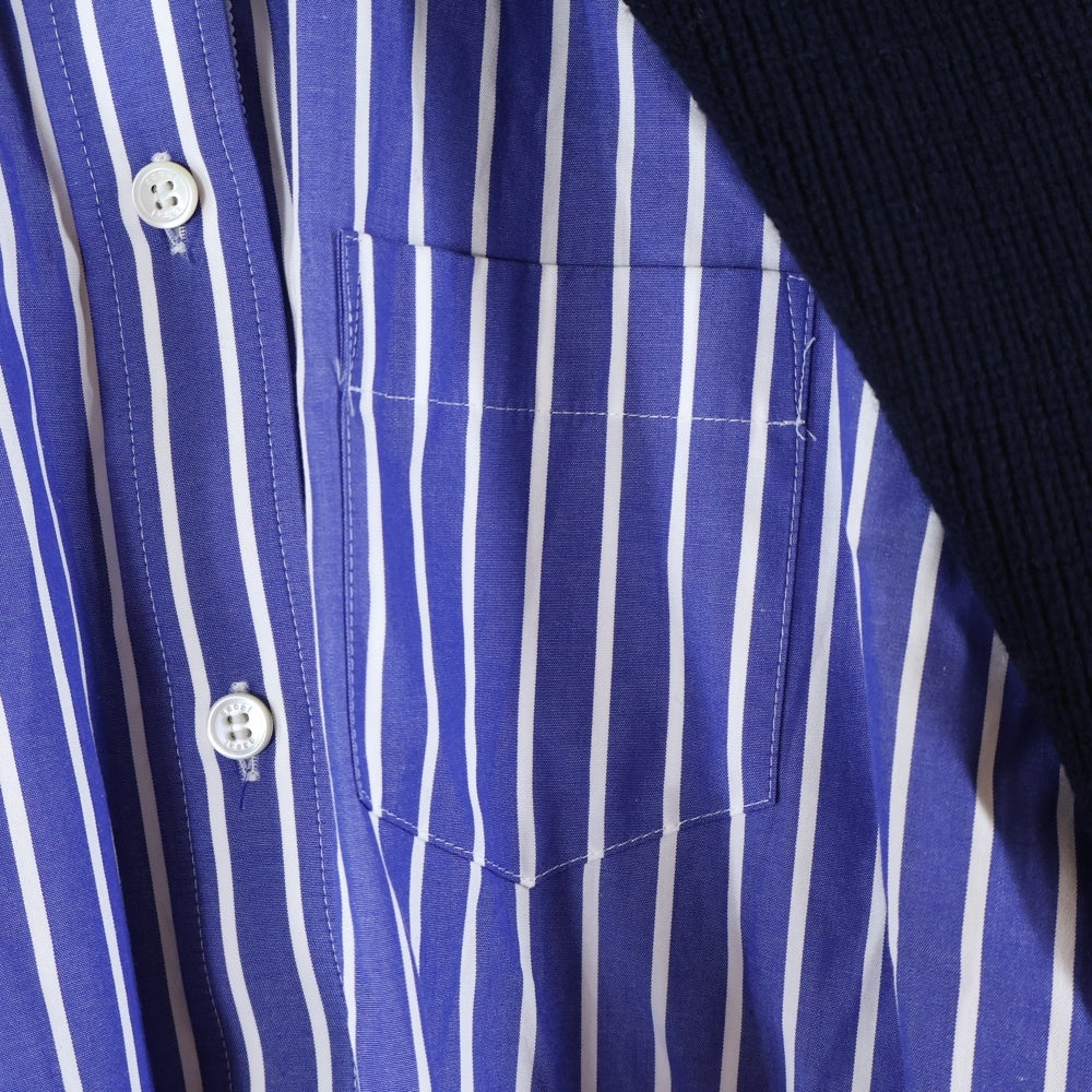 Sacai(サカイ) 21AW ウールニット カーディガン ドッキング ストライプ総柄 ロング 長袖シャツ ワンピース ブルー/ネイビー レディース 21-05715