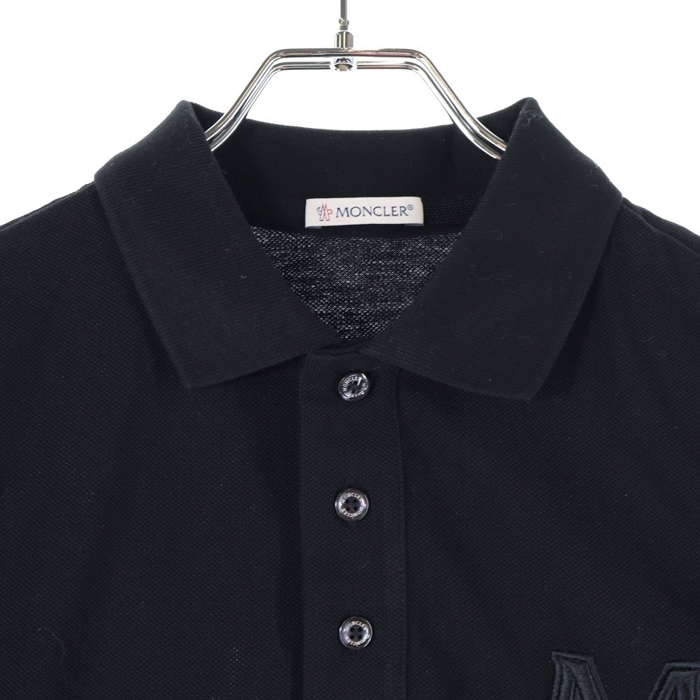 MONCLER(モンクレール) 22AW ロゴ刺繍 鹿の子 コットン ニット 半袖ポロシャツ ブラック H20918A00015 84556 レディース