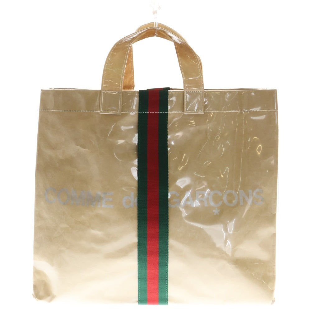 GUCCI(グッチ) 18AW ×COMME des GARCONS コムデギャルソン シェリーライン ロゴプリント PVC クラフト ハンド トートバッグ ブラウン OB-K 201