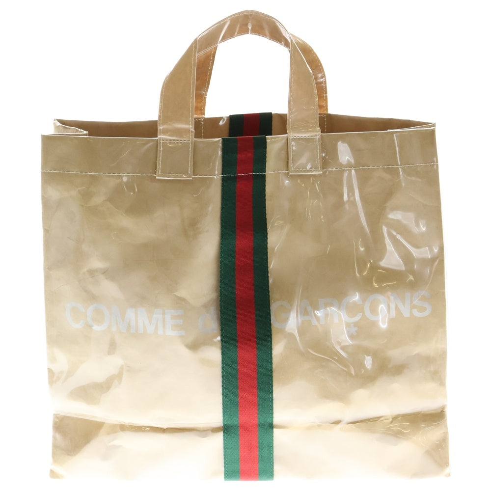 GUCCI(グッチ) 18AW ×COMME des GARCONS コムデギャルソン シェリーライン ロゴプリント PVC クラフト ハンド トートバッグ ブラウン OB-K 201