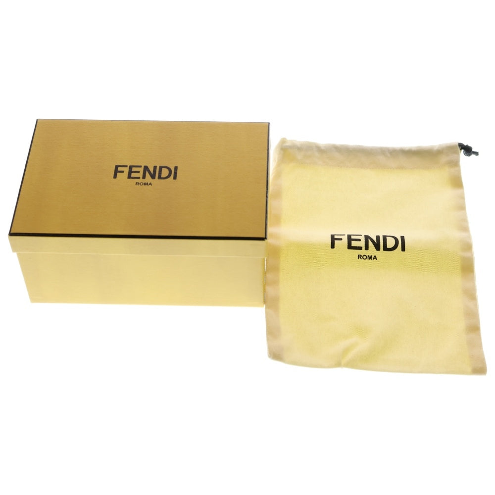 FENDI(フェンディ) ファー ポンポン バッグチャーム キーホルダー キーリング ブラック×ベージュ ゴールド金具