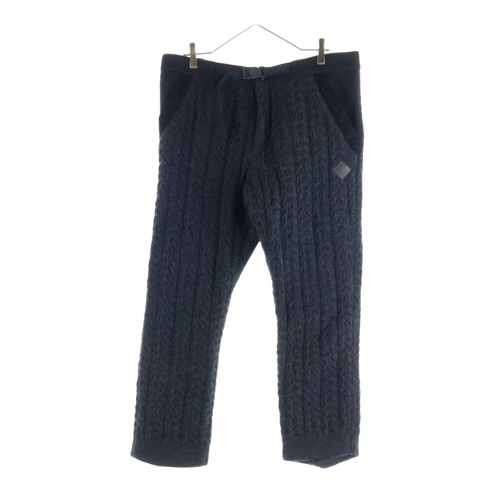 MONCLER(モンクレール) レザーロゴパッチ ウールニット 切り替え ロングパンツ ブラック/ダークグレー