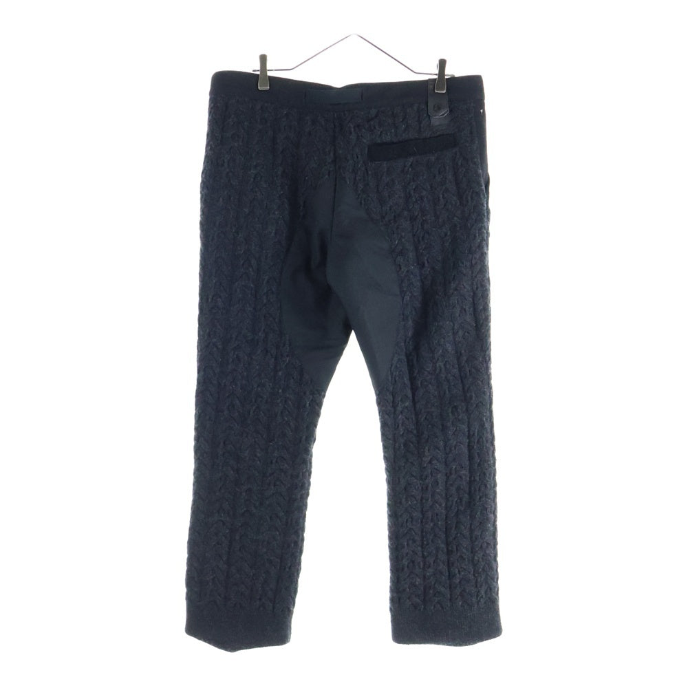 MONCLER(モンクレール) レザーロゴパッチ ウールニット 切り替え ロングパンツ ブラック/ダークグレー