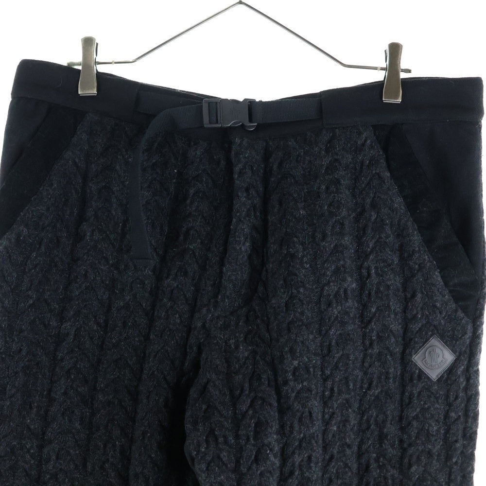 MONCLER(モンクレール) レザーロゴパッチ ウールニット 切り替え ロングパンツ ブラック/ダークグレー