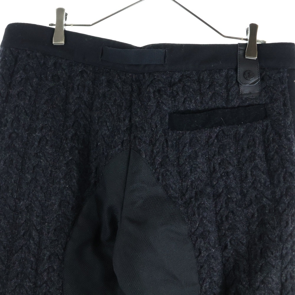 MONCLER(モンクレール) レザーロゴパッチ ウールニット 切り替え ロングパンツ ブラック/ダークグレー