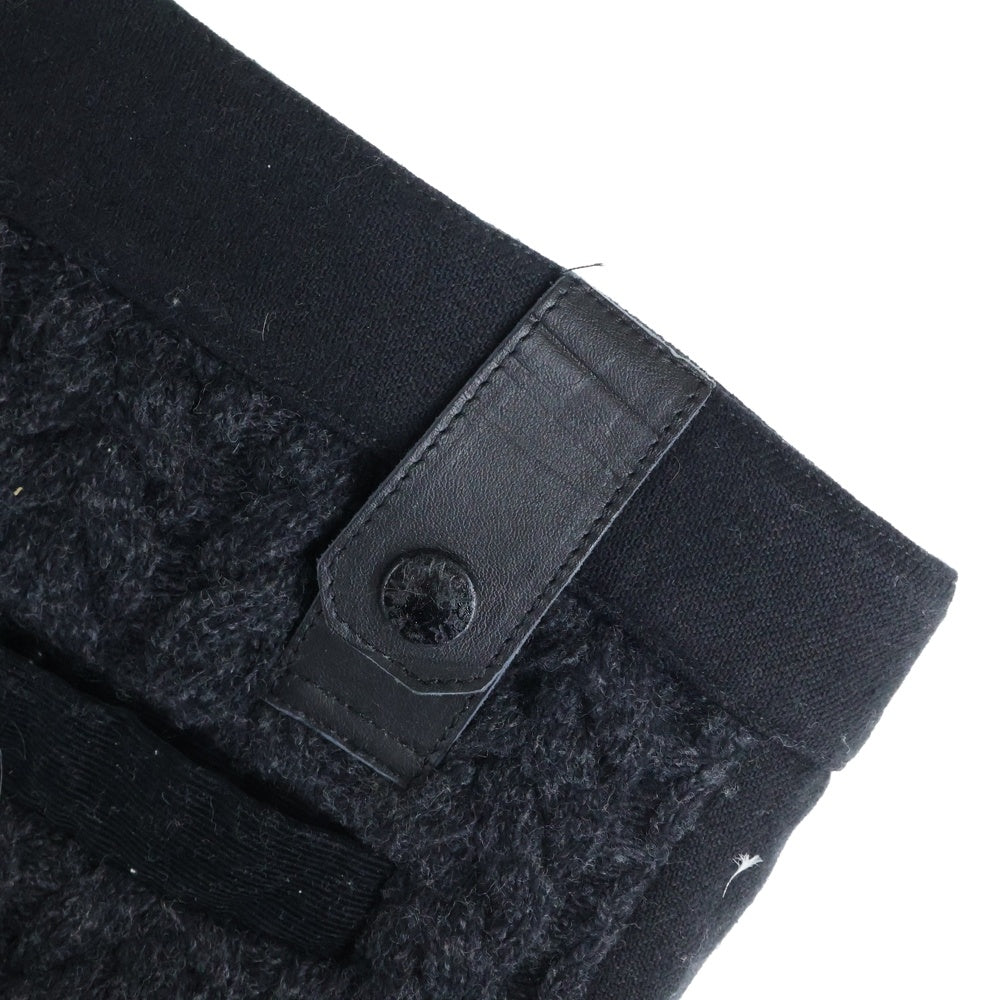 MONCLER(モンクレール) レザーロゴパッチ ウールニット 切り替え ロングパンツ ブラック/ダークグレー
