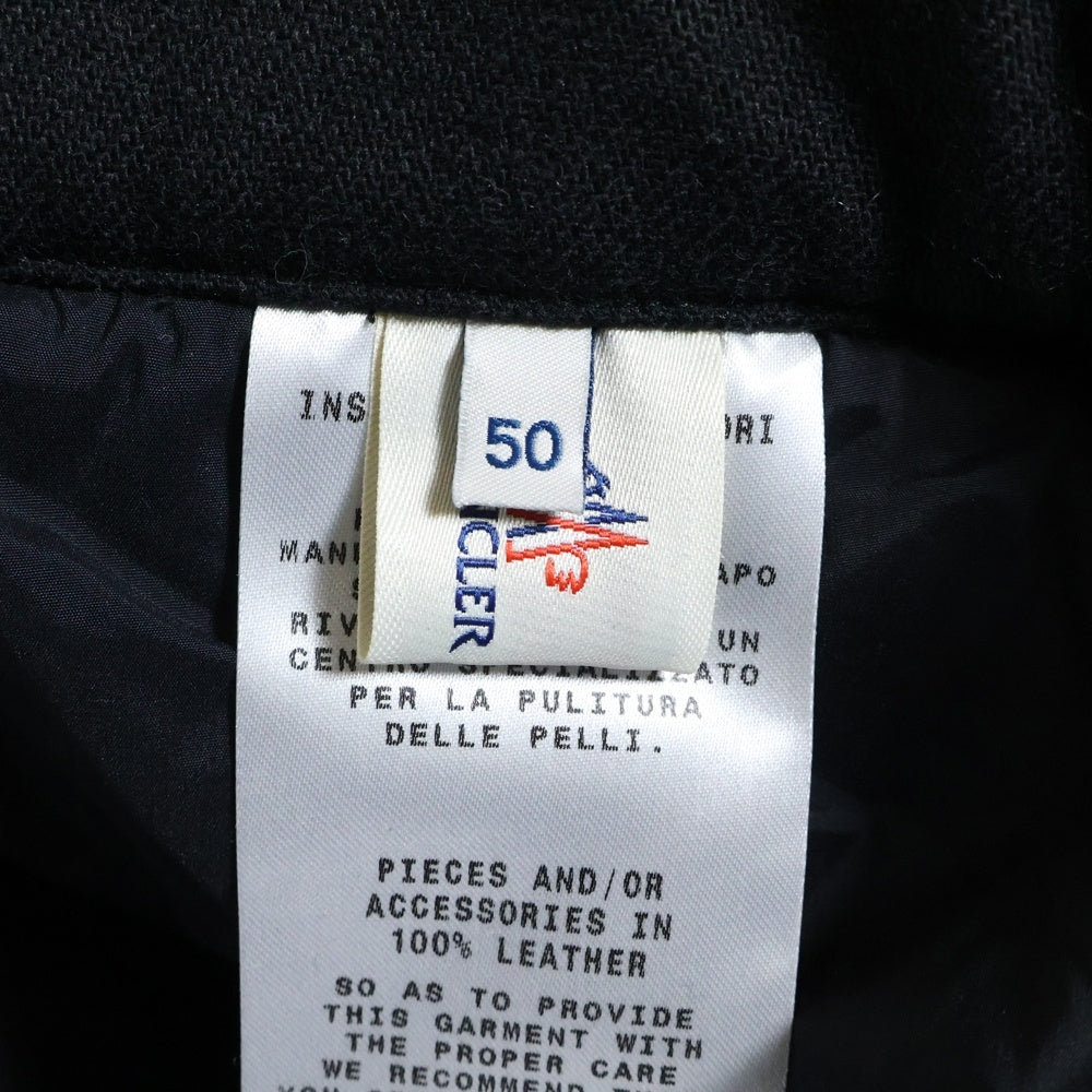 MONCLER(モンクレール) レザーロゴパッチ ウールニット 切り替え ロングパンツ ブラック/ダークグレー