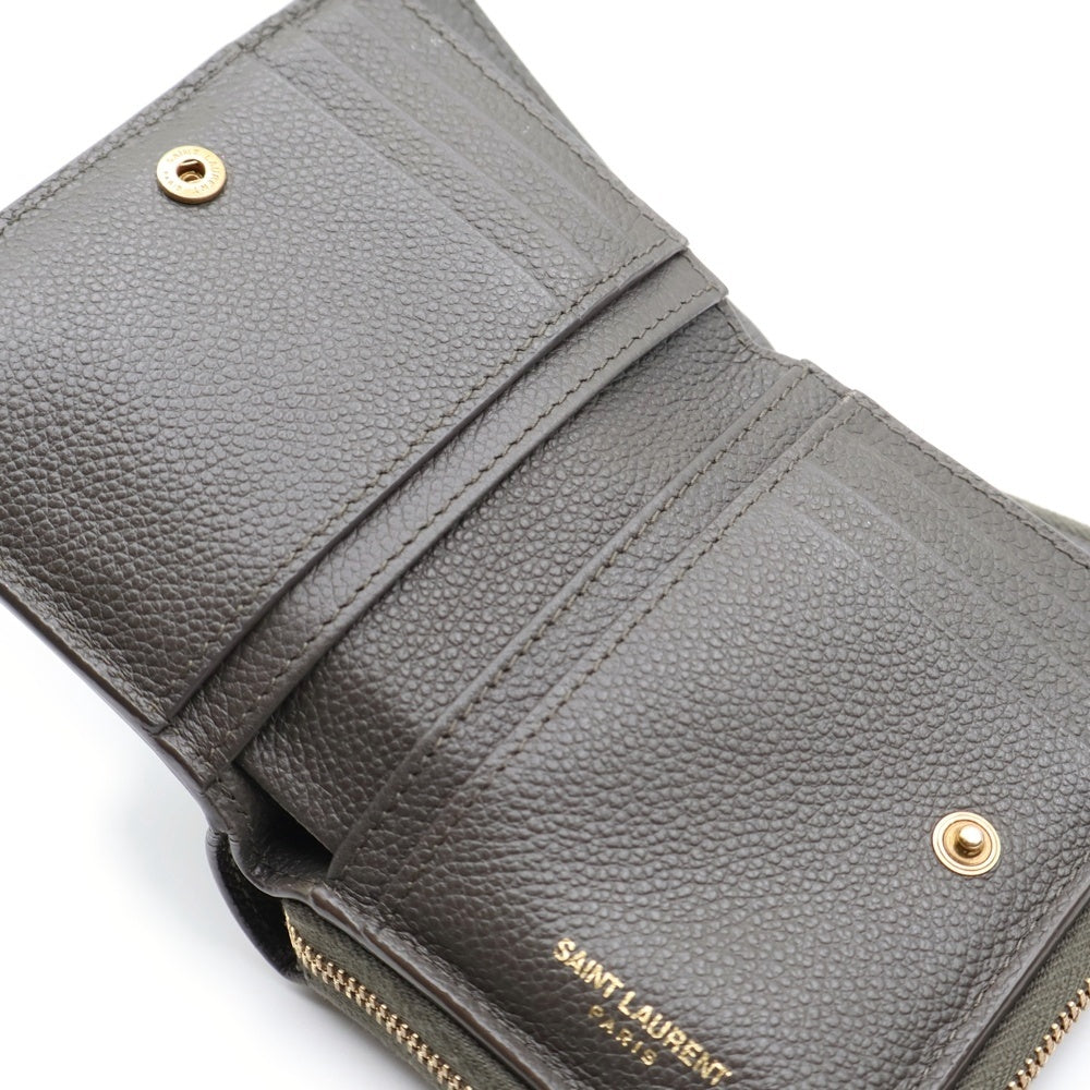 SAINT LAURENT PARIS(サンローランパリ) 二つ折り財布 コンパクトウォレット カーキ レザー 532867