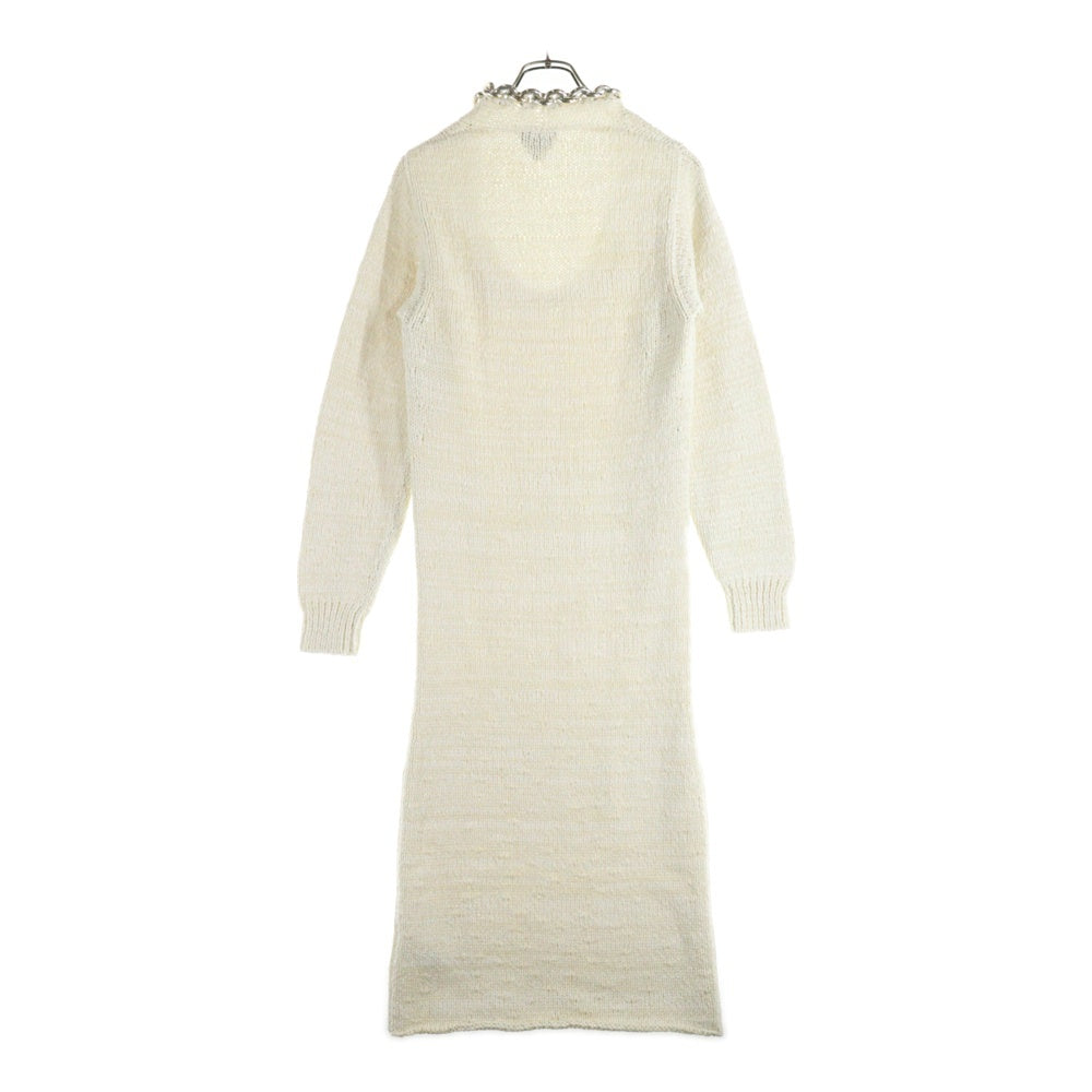 BOTTEGA VENETA(ボッテガヴェネタ) チェーン装飾 ラウンドネック コットン プルオーバー 長袖ニット ロング ワンピース ホワイト レディース 628712 VKWB0
