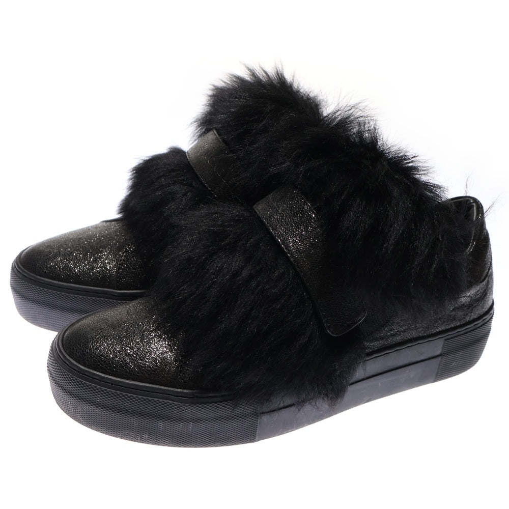 MONCLER(モンクレール) VICTOIRE ヴィクトワール ファー レザー ベルクロ ローカットシューズ スニーカー ブラック レディース