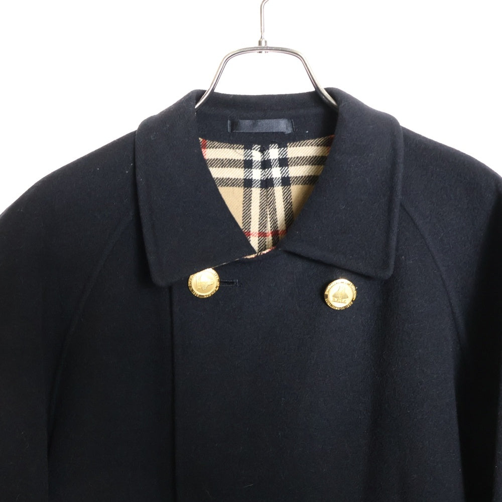 BURBERRYS(バーバリーズ) 裏地ノバチェック総柄 ゴールドボタン ウール ダブルブレスト ラグランスリーブ ステンカラーコート ブラック レディース FNA38-009-09