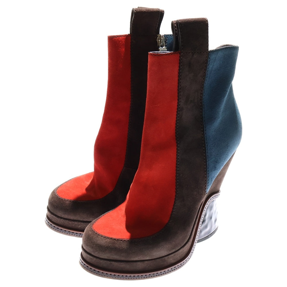 FENDI(フェンディ) スエードレザー サイドジップ ヒール ショートブーツ シューズ マルチカラー ブラウン/レッド レディース