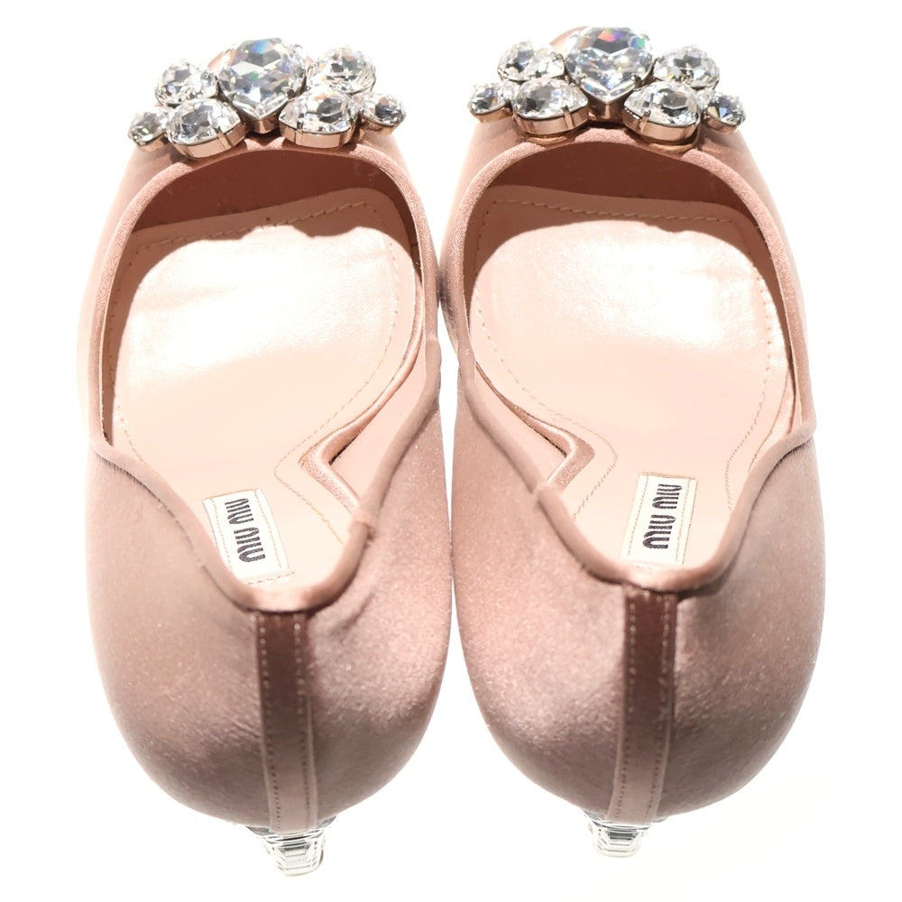 miumiu(ミュウミュウ) ビジュー装飾 サテン オープントゥ ヒール パンプス シューズ ピンク レディース