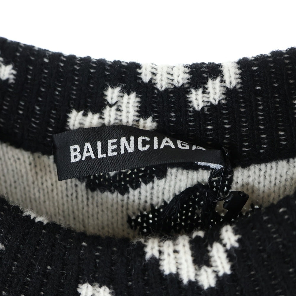 BALENCIAGA(バレンシアガ) 20AW World Food Programme オールオーバーロゴ ジャガード ウール クルーネック プルオーバー 長袖ニット セーター ブラック 612957