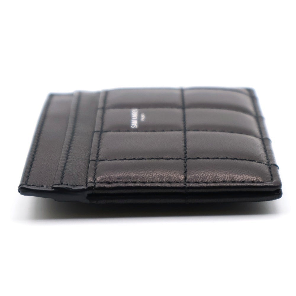 SAINT LAURENT PARIS(サンローランパリ) エンボスロゴ キルティング ラムスキン レザー カードケース ブラック 758662