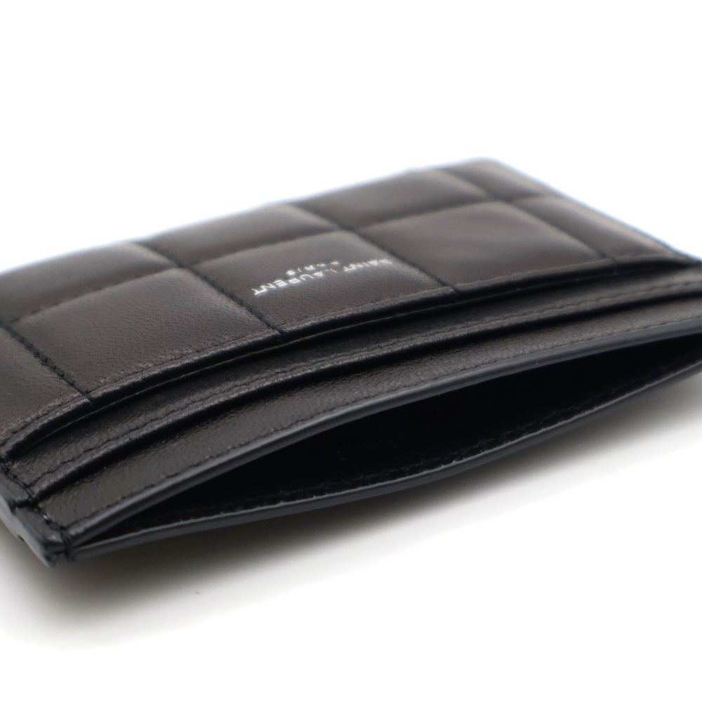 SAINT LAURENT PARIS(サンローランパリ) エンボスロゴ キルティング ラムスキン レザー カードケース ブラック 758662