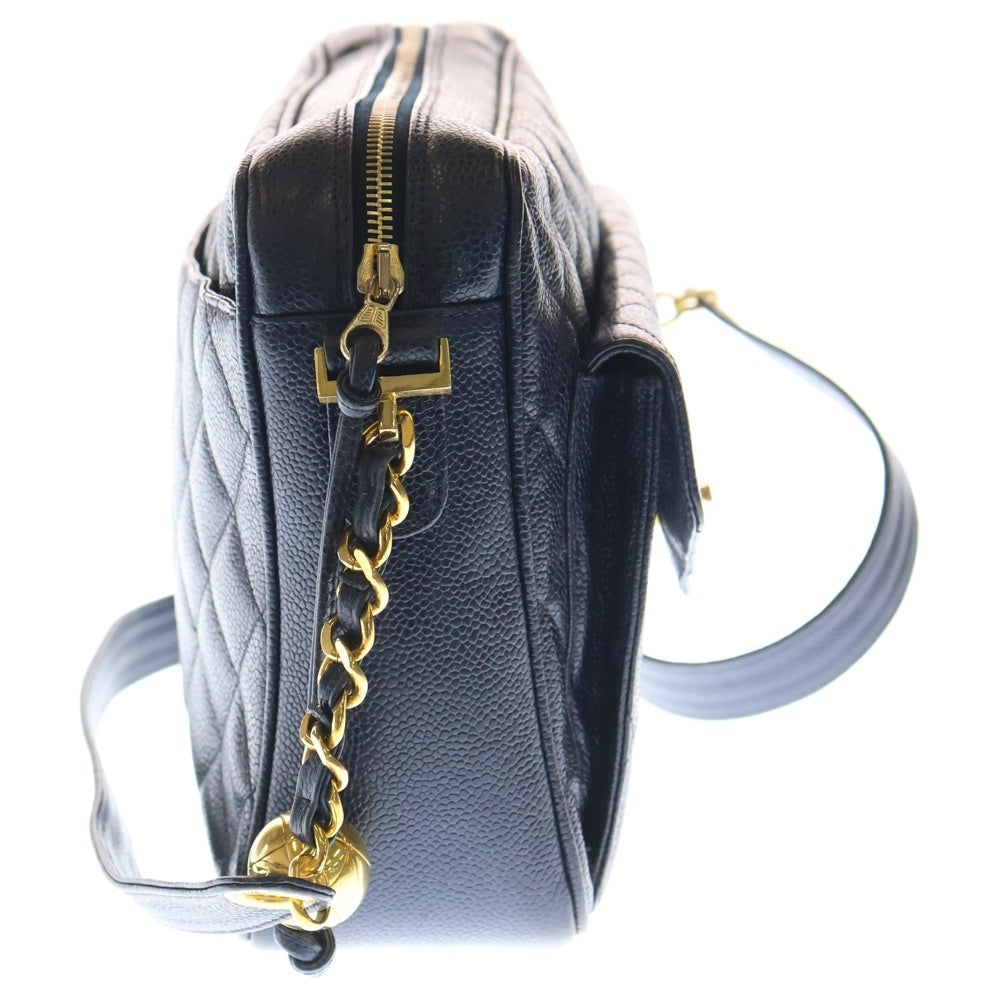 CHANEL(シャネル) マトラッセ ココボール ショルダーバッグ ネイビー キャビアスキン ゴールド金具 レディース