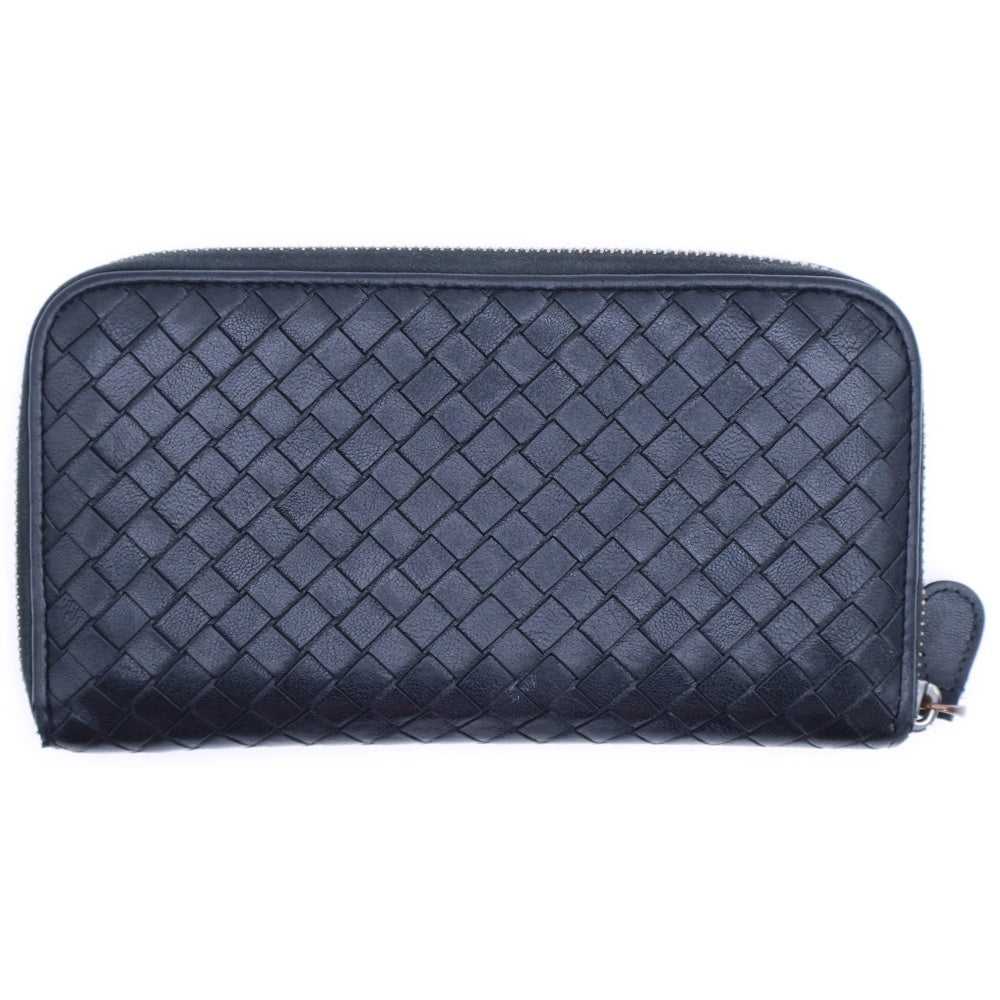 BOTTEGA VENETA(ボッテガヴェネタ) イントレチャート ラウンドファスナー長財布 ロングウォレット ブラック レザー シルバー金具