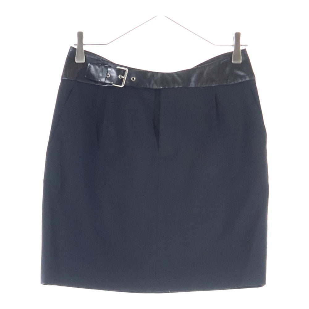 SAINT LAURENT PARIS(サンローランパリ) ラムレザー切り替え ウール タイト ミニスカート ブラック レディース 328835