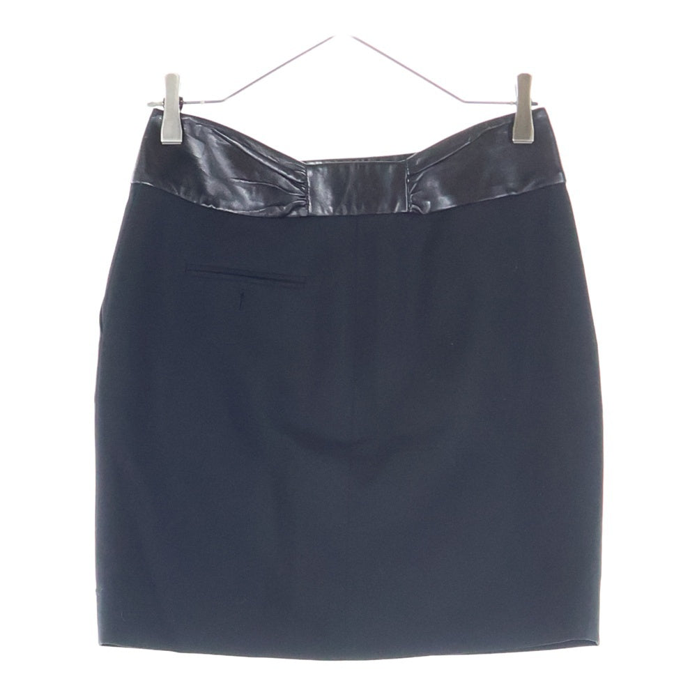 SAINT LAURENT PARIS(サンローランパリ) ラムレザー切り替え ウール タイト ミニスカート ブラック レディース 328835