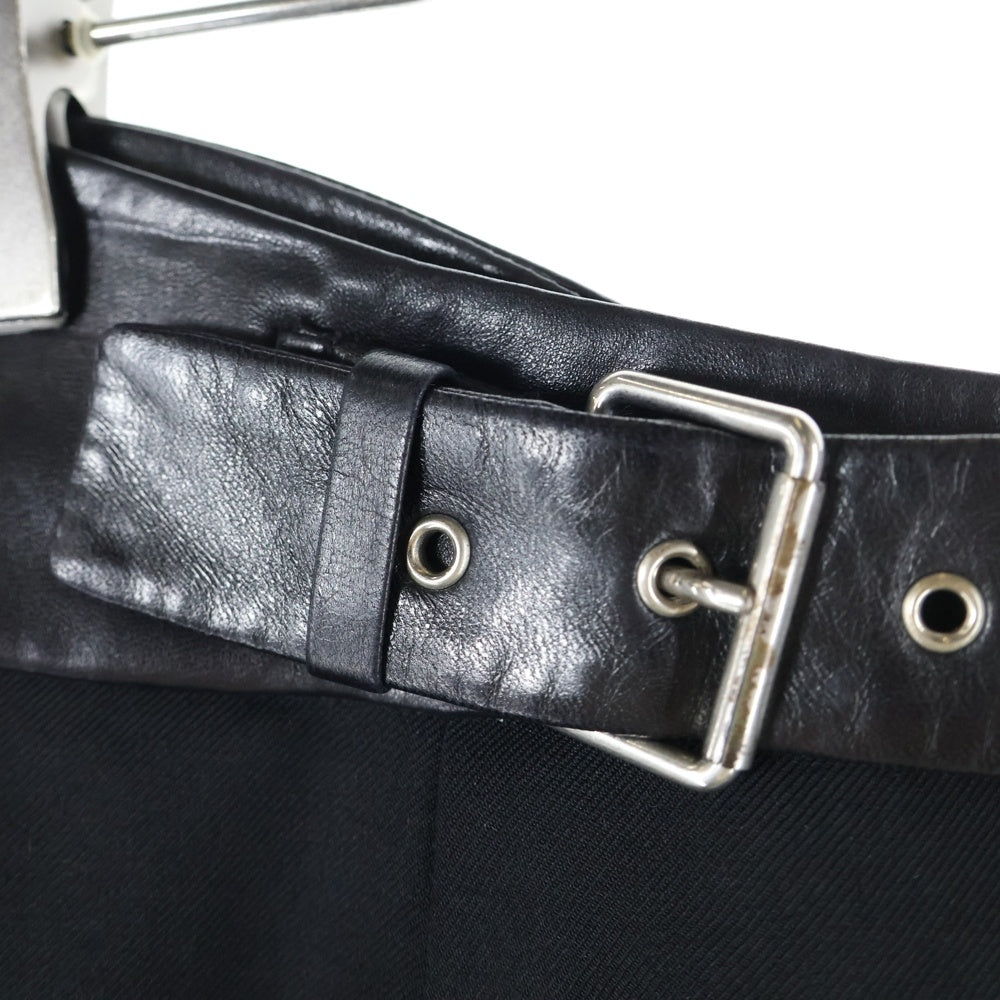 SAINT LAURENT PARIS(サンローランパリ) ラムレザー切り替え ウール タイト ミニスカート ブラック レディース 328835