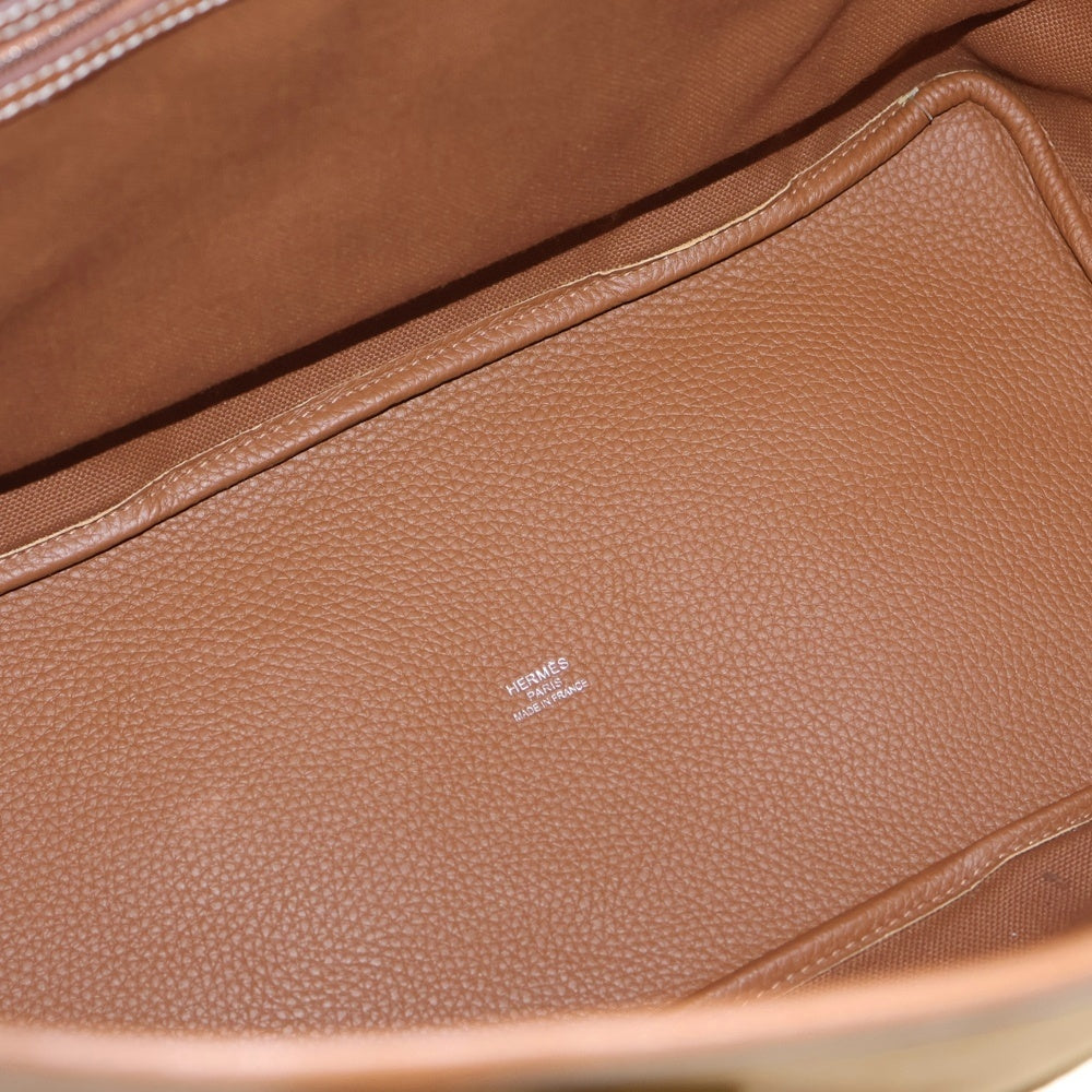 HERMES(エルメス) ピュールサングル トワル トリヨンクレマンス レザー キャンバス トートバッグ ブラウン/イエロー B刻印 レディース