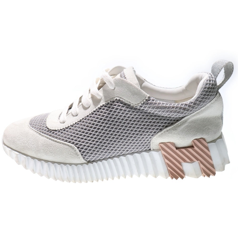 HERMES(エルメス) バウンシング Hロゴ スエードレザー メッシュ レースアップ ローカットシューズ スニーカー グレー レディース