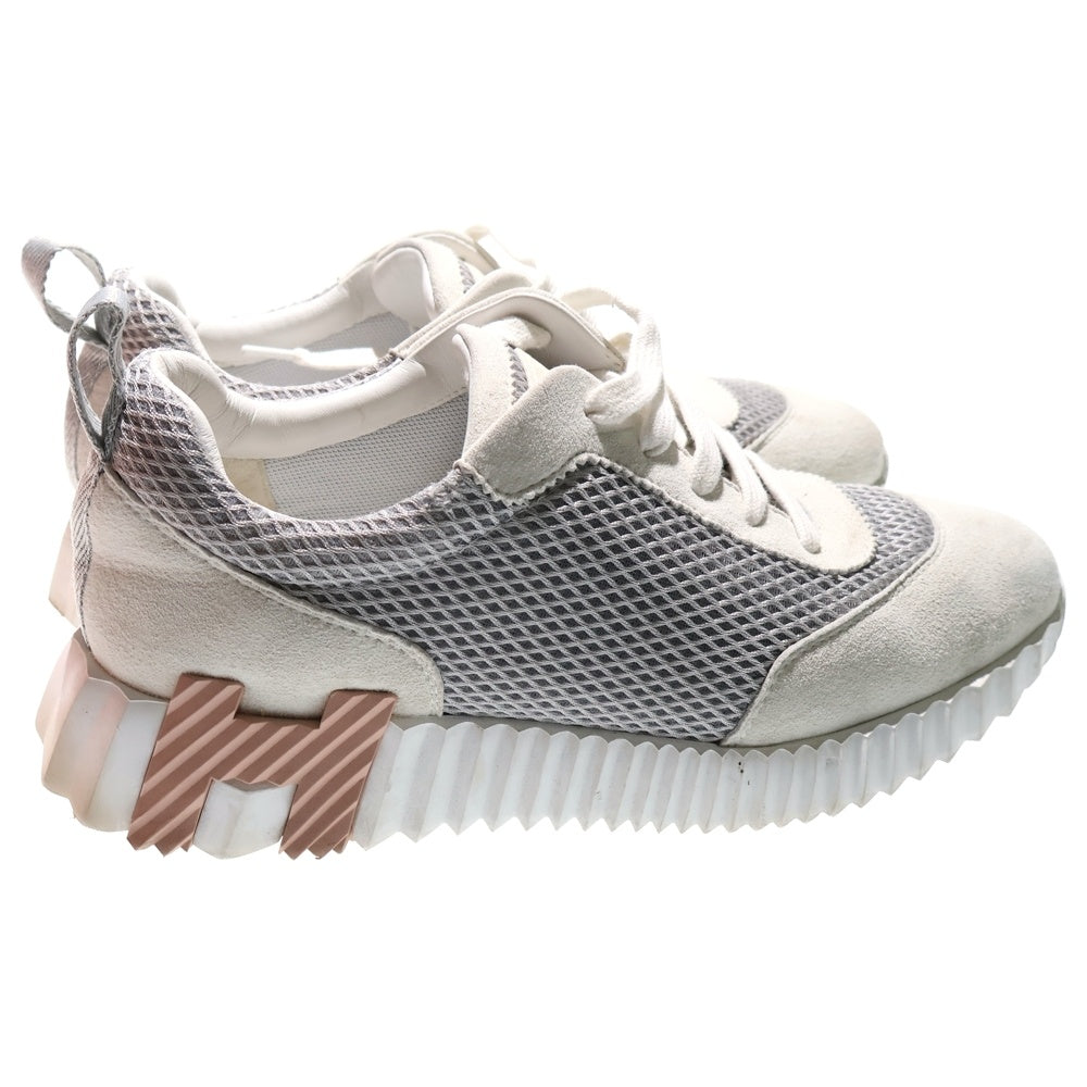 HERMES(エルメス) バウンシング Hロゴ スエードレザー メッシュ レースアップ ローカットシューズ スニーカー グレー レディース