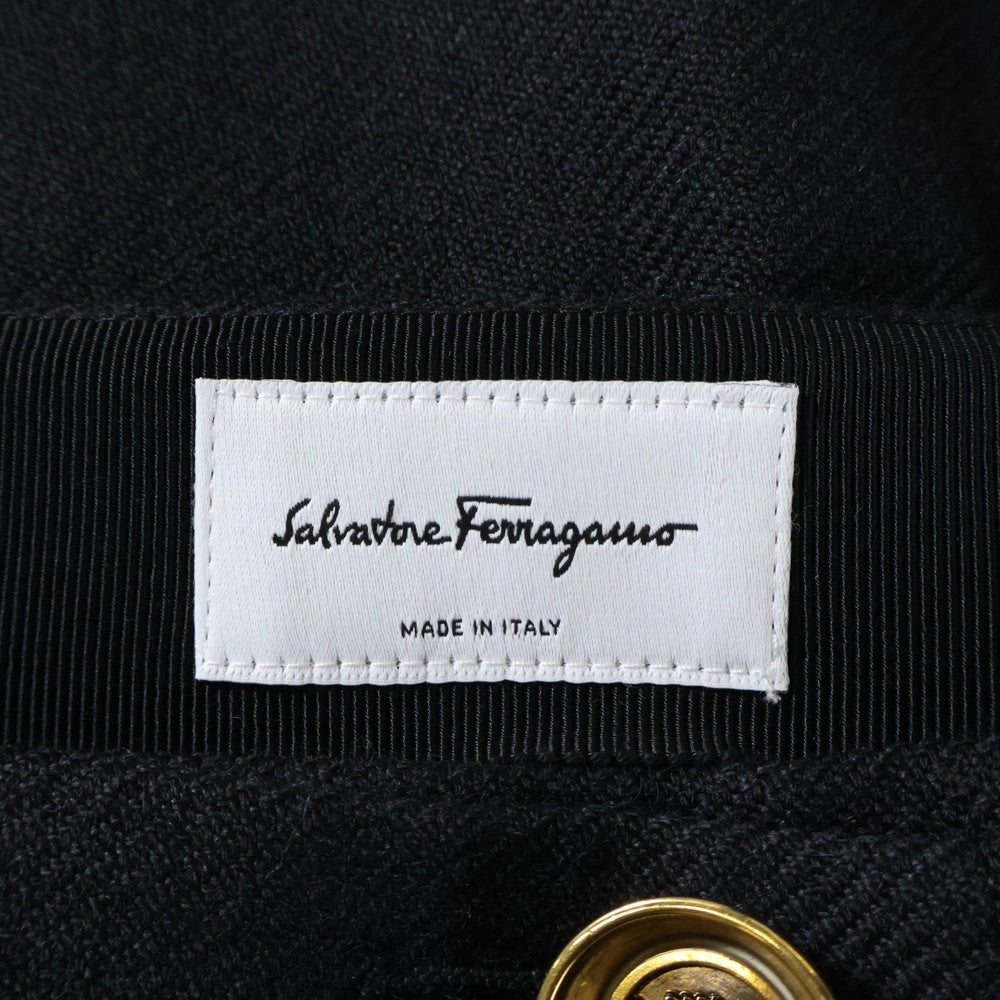 Salvatore Ferragamo(サルヴァトーレ フェラガモ) ゴールドボタン ウール ラップ タイト ミディアムスカート ブラック レディース 13B259 759945