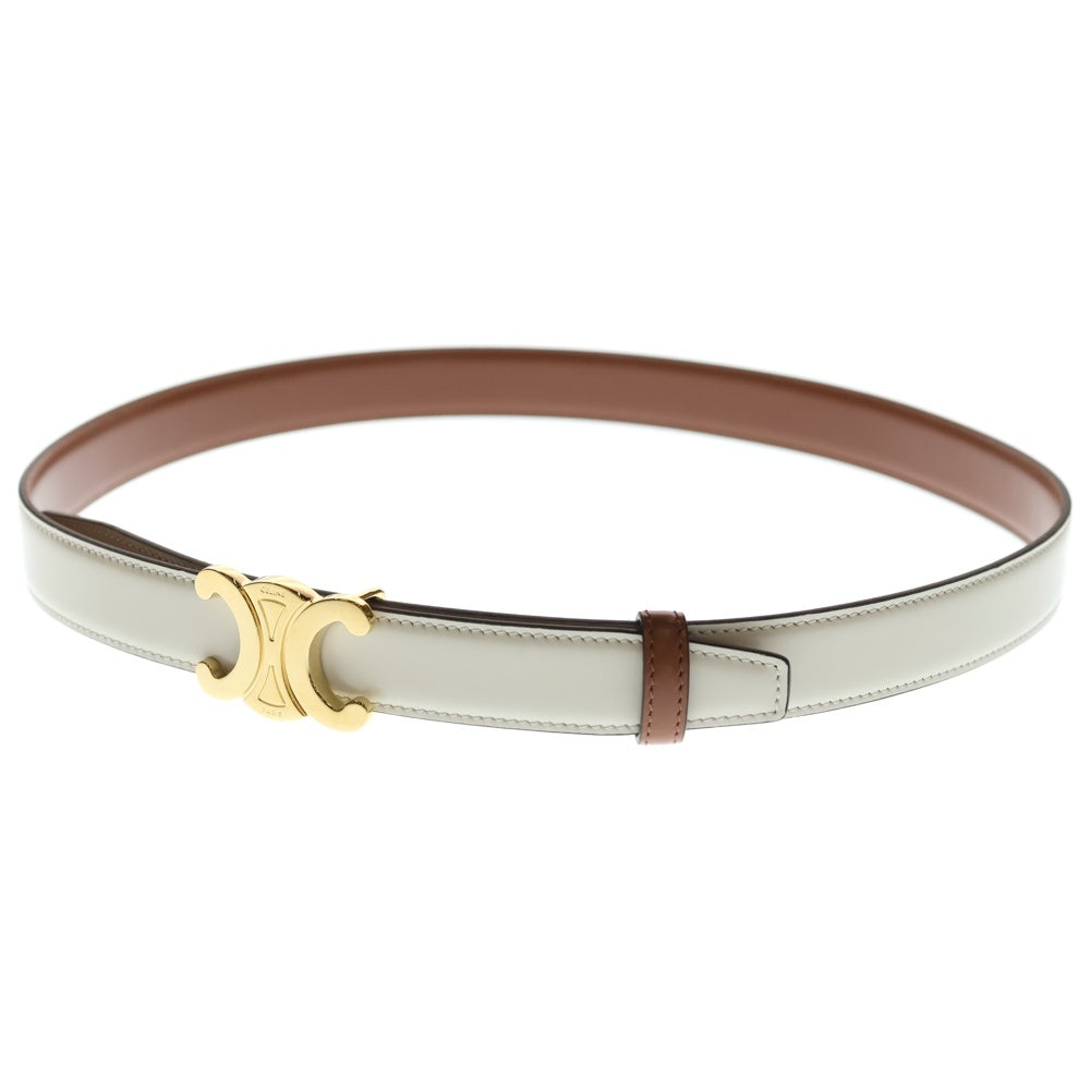 CELINE(セリーヌ) トリオンフ レザー ベルト ホワイト×ブラウン ゴールド金具