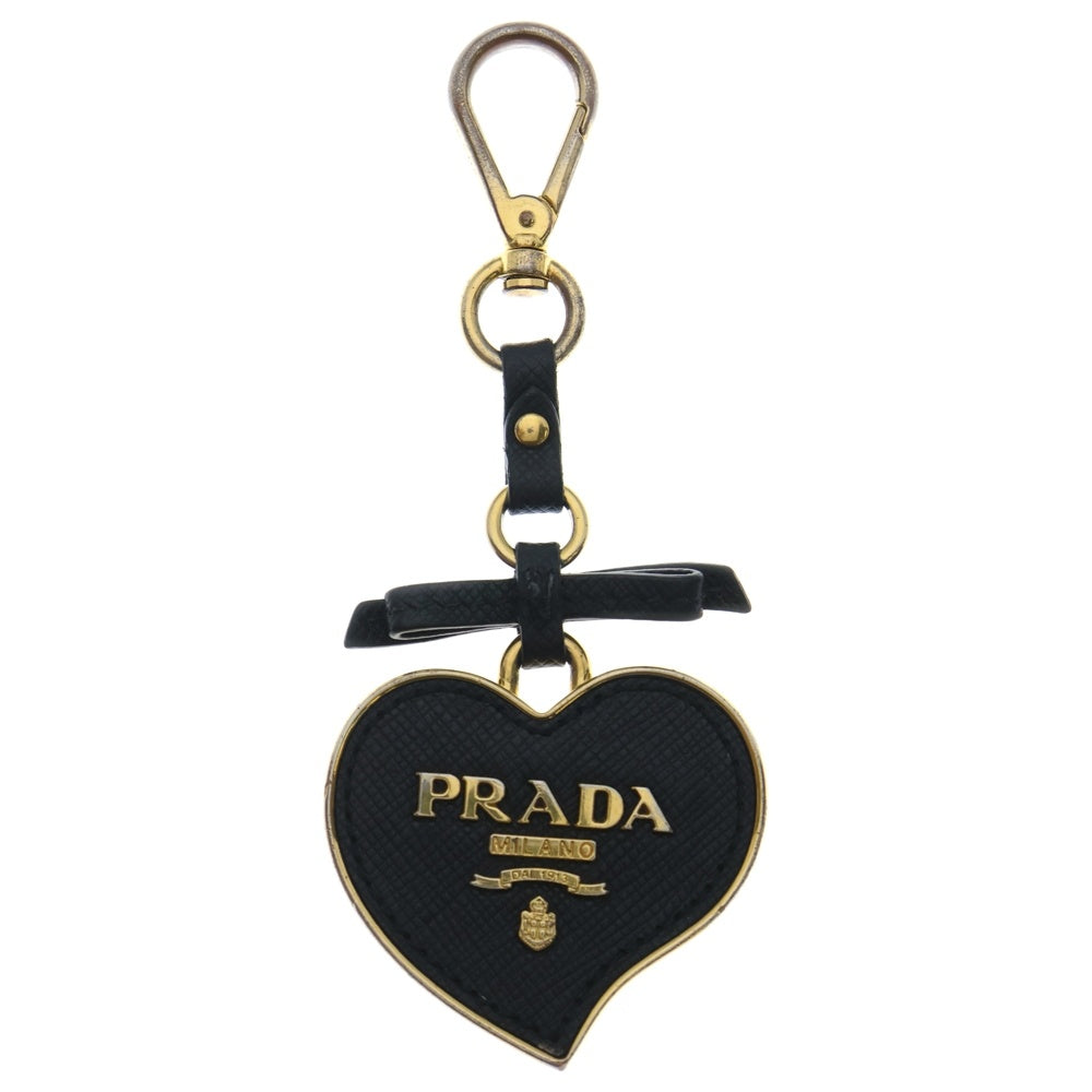 未使用 PRADA ハート キーリング ゴールド ブラック ロゴ キーホルダー プラダ ハート キーホルダー 黒×ゴールド PRADA