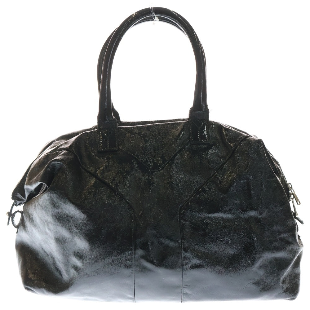YVES SAINT LAURENT(イヴサンローラン) イージー ボストンバッグ ハンドバッグ ブラック パテントレザー シルバー金具 レディース