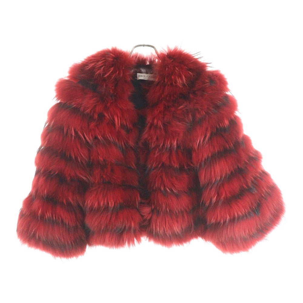 DOLCE & GABBANA(ドルチェアンドガッバーナ) ラクーンファー クロップド ショート ジャケット レッド レディース S548 9867