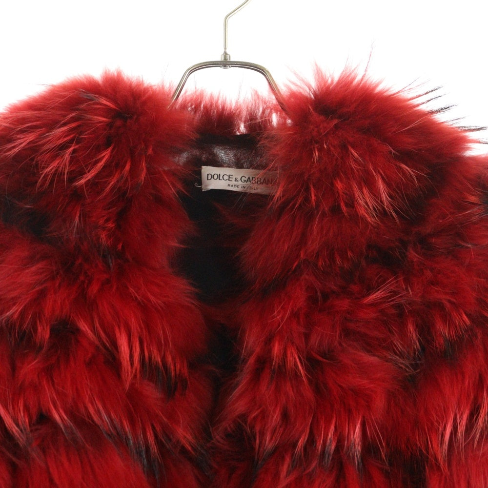 DOLCE & GABBANA(ドルチェアンドガッバーナ) ラクーンファー クロップド ショート ジャケット レッド レディース S548 9867