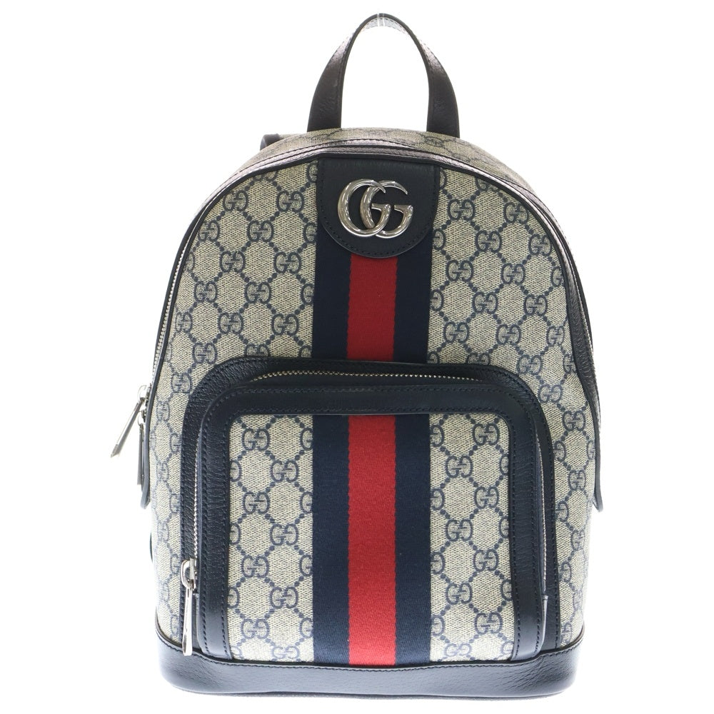 GUCCI(グッチ) オフディア GGスプリーム スモールバックパック リュックサック ネイビー PVC×レザー 547965 シルバー金具 レディース