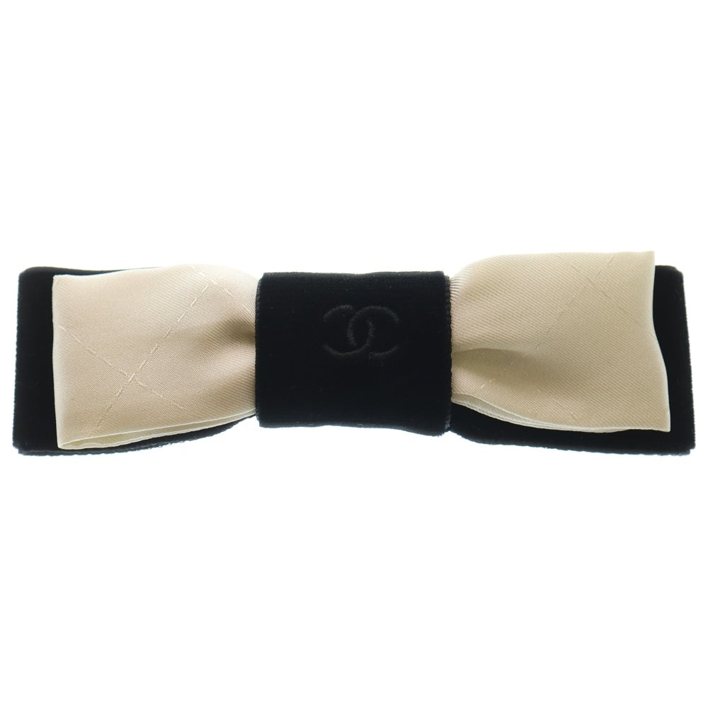 CHANEL(シャネル) ココマーク リボン バレッタ ヘアアクセ ホワイト×ブラック ベロア レディース