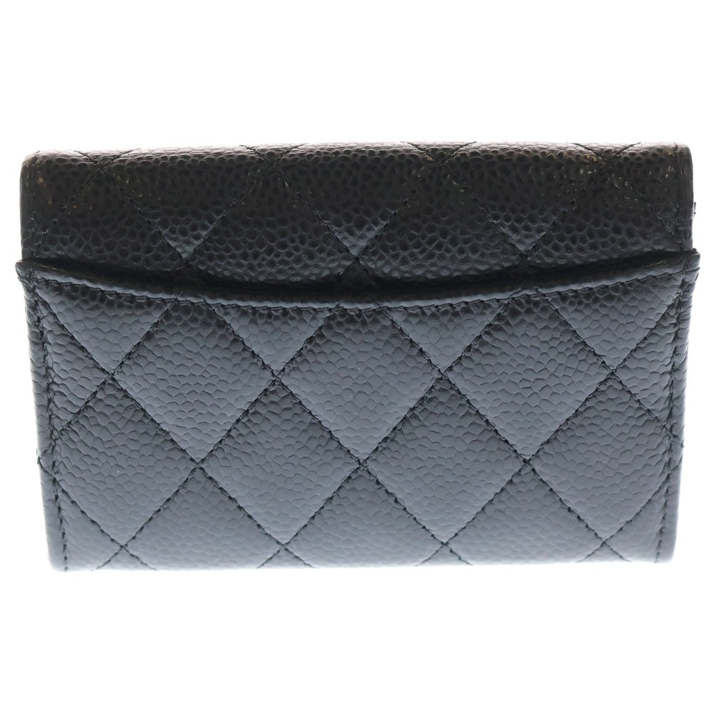 CHANEL(シャネル) マトラッセ クラシック スモール フラップ ココマーク キャビアスキン レザー カードケース ゴールド金具 ブラック レディース
