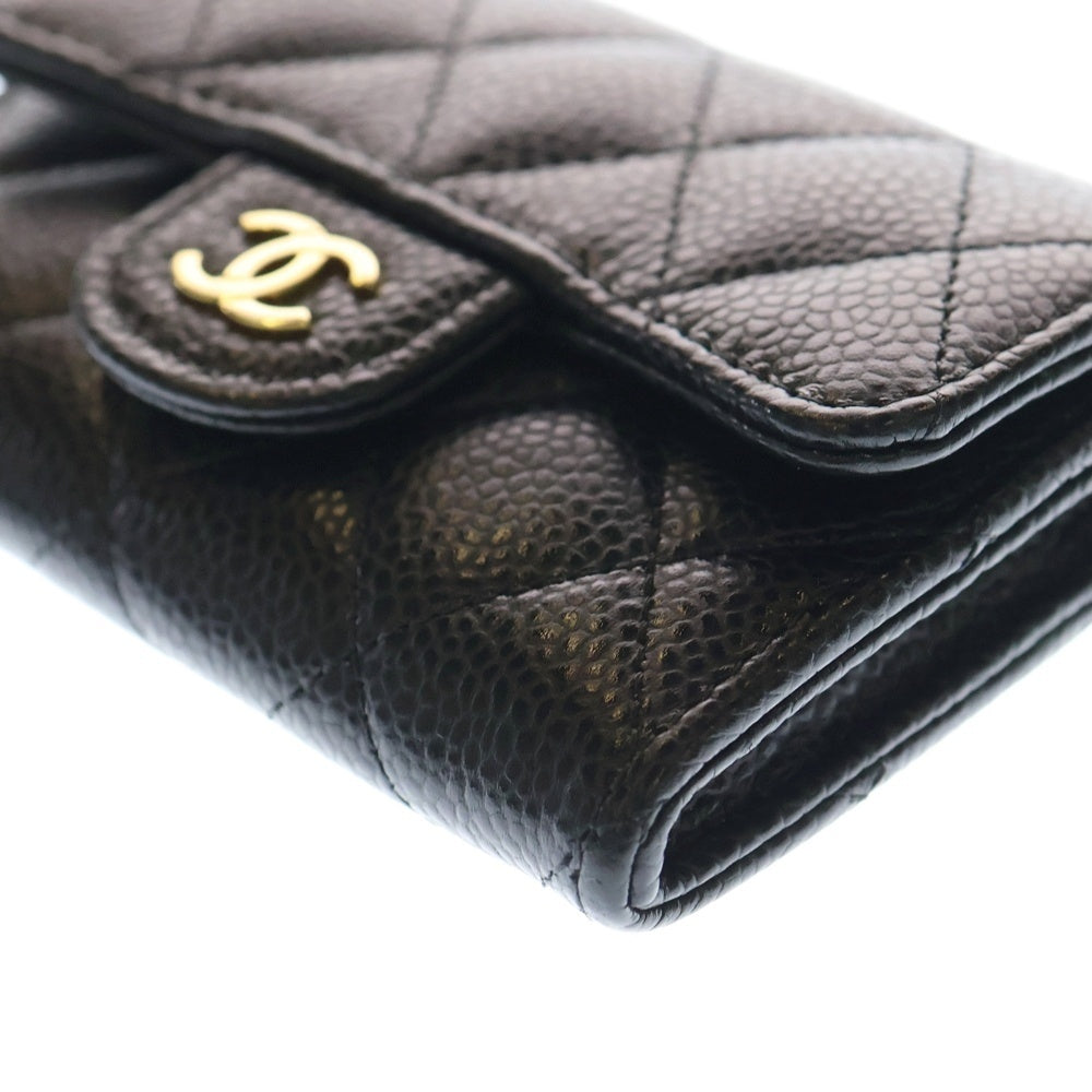 CHANEL(シャネル) マトラッセ クラシック スモール フラップ ココマーク キャビアスキン レザー カードケース ゴールド金具 ブラック レディース