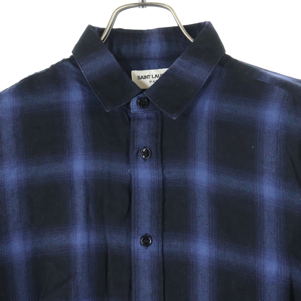 SAINT LAURENT PARIS(サンローランパリ) 17AW オンブレチェック総柄 長袖シャツ ブラック/ネイビー 376916