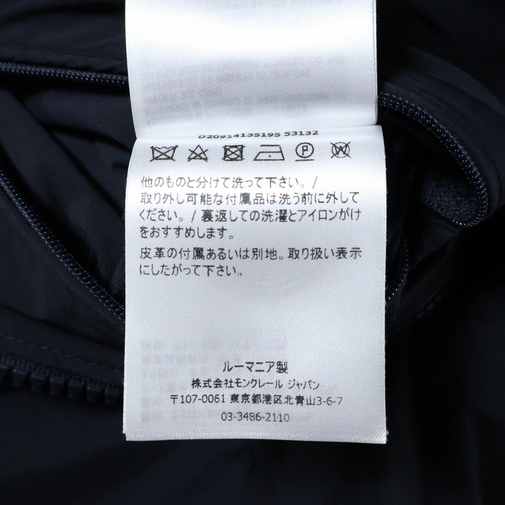 MONCLER(モンクレール) 18AW REIMS ランス レザーワッペンロゴ スタンドカラー ジップアップ ダウンジャケット ネイビー D20914135195 53132 レディース