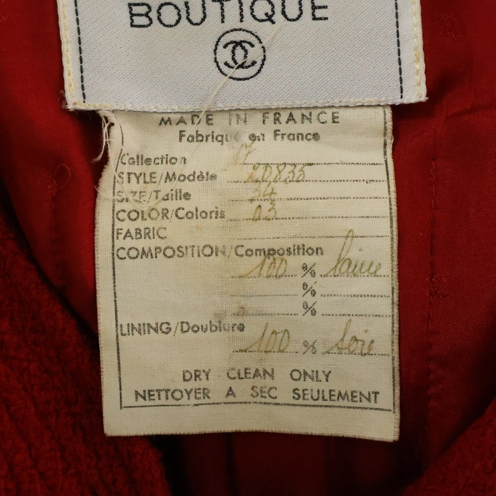 CHANEL(シャネル) セットアップ ココマークボタン ウールツイード ノーカラージャケット タイト ミディアムスカート レッド レディース