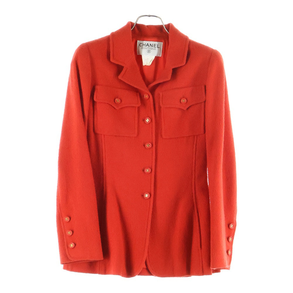 CHANEL(シャネル) 95AW セットアップ ウールツイード ココマークボタン マルチポケット ジャケット タイト ミディアムスカート レッド レディース P05930V04346