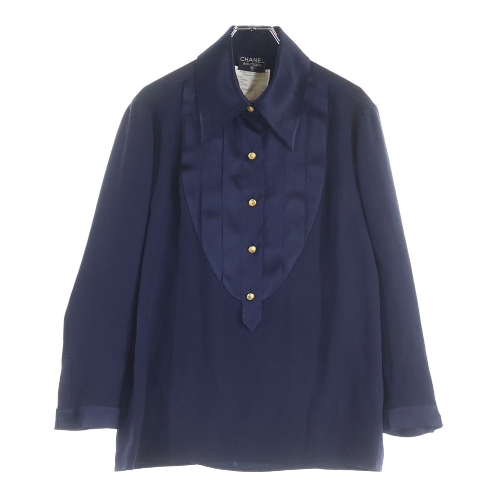CHANEL(シャネル) ココマークボタンシルク プルオーバー 長袖シャツ ブラウス ネイビー レディース 26009
