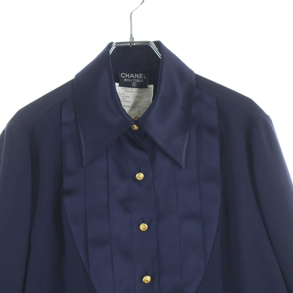 CHANEL(シャネル) ココマークボタンシルク プルオーバー 長袖シャツ ブラウス ネイビー レディース 26009