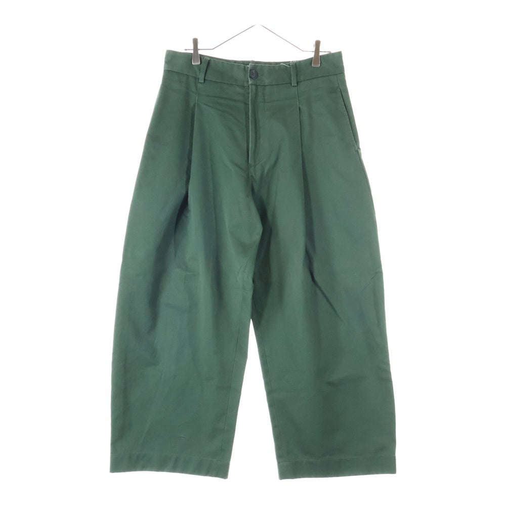 STUDIO NICHOLSON(スタジオニコルソン) 18AW BRIDGES PANT ブリッジ コットンツイル 1タック ワイドストレートパンツ グリーン SN-132