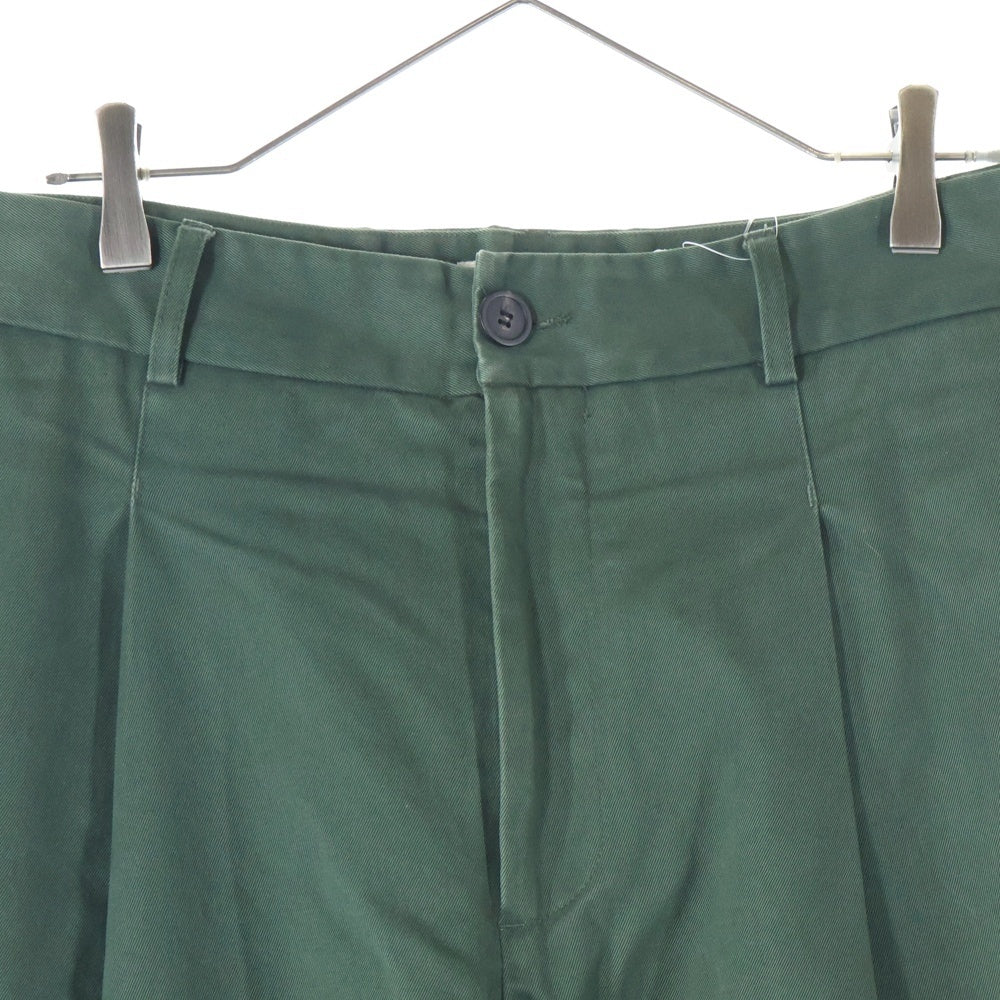 STUDIO NICHOLSON(スタジオニコルソン) 18AW BRIDGES PANT ブリッジ コットンツイル 1タック ワイドストレートパンツ グリーン SN-132
