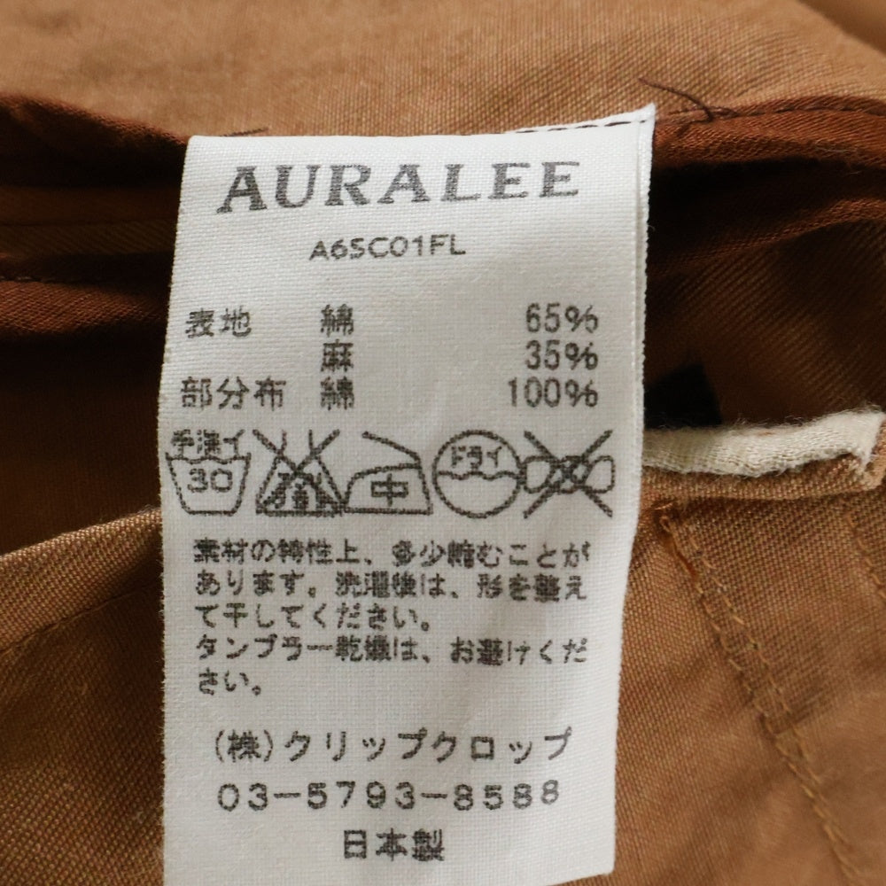 AURALEE(オーラリー) WASHED FINX LINEN COAT ウォッシュド フィンクス リネン ラグランスリーブ ステンカラー ロングコート ブラウン A6SC01FL