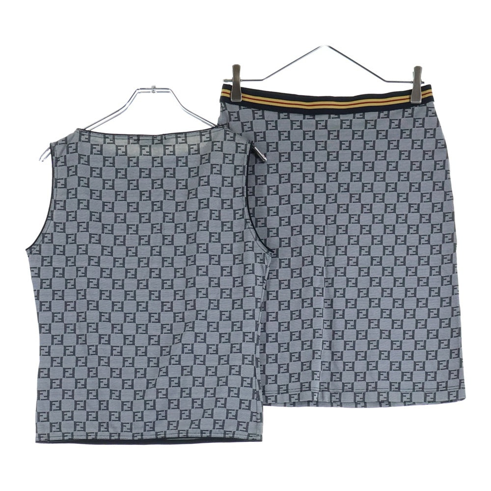 FENDI(フェンディ) セットアップ ズッカ総柄 ジャガード クルーネック ノースリーブ タンクトップ セミフレア ミディアムスカート グレー レディース