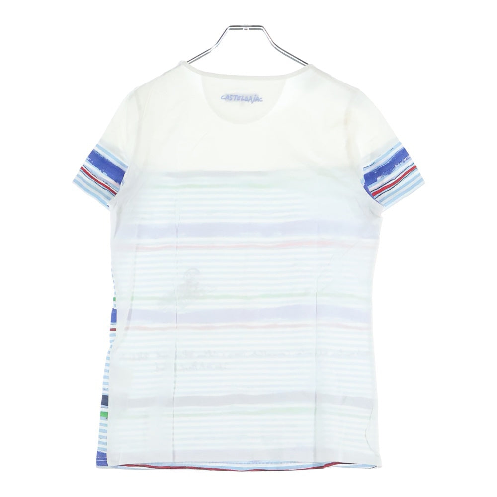 CASTELBAJAC(カステルバジャック) ボーダー柄プリント クルーネック 半袖Tシャツ カットソー ホワイト レディース